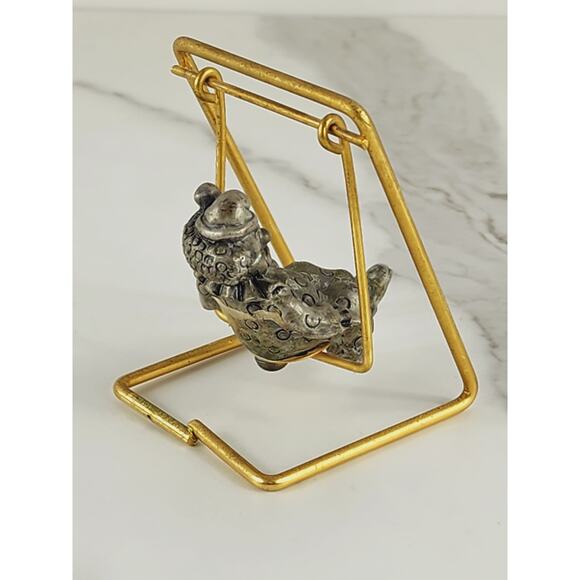 Mini Pewter Clown On Brass Swing 3 1/4" Figurine 90's George Good Home Decor Vtg - Picture 7 of 14